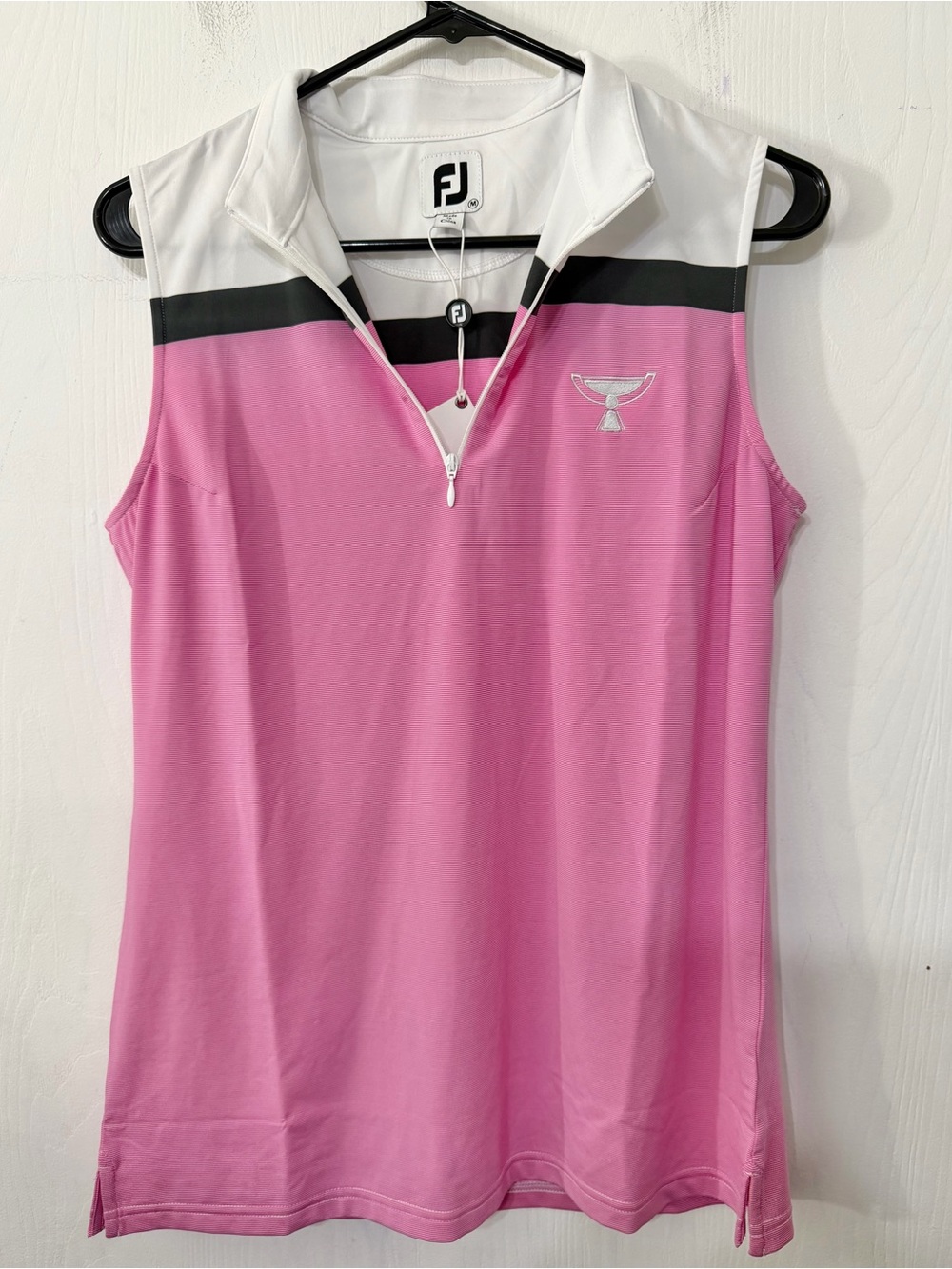 FootJoy Pink Pinstripe Golf Polo Sleeveless Zip Tour Championship Trophy